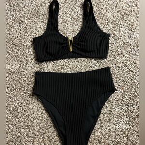 Textured Black bikini with gold